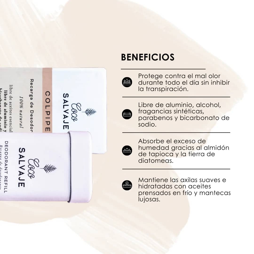 Desodorante en barra sin fragancia, con suave aroma a cacao. Ideal para pieles sensibles y niños.