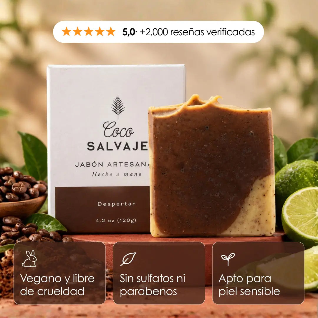 DESPERTAR, jabón de café y naranja artesanal exfoliante con hidratacion profunda