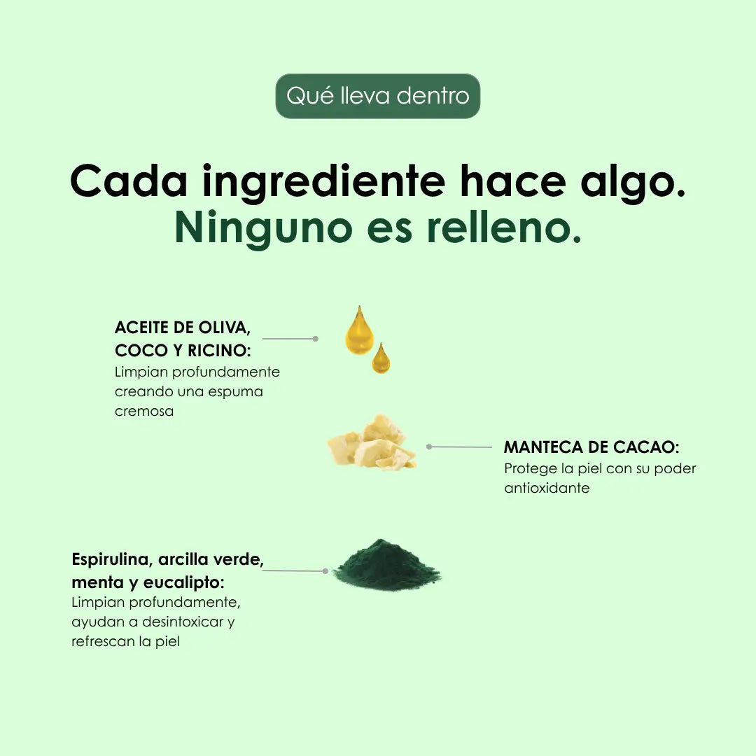 FRESCURA, Jabón natural de espirulina, arcilla verde, menta y eucalipto