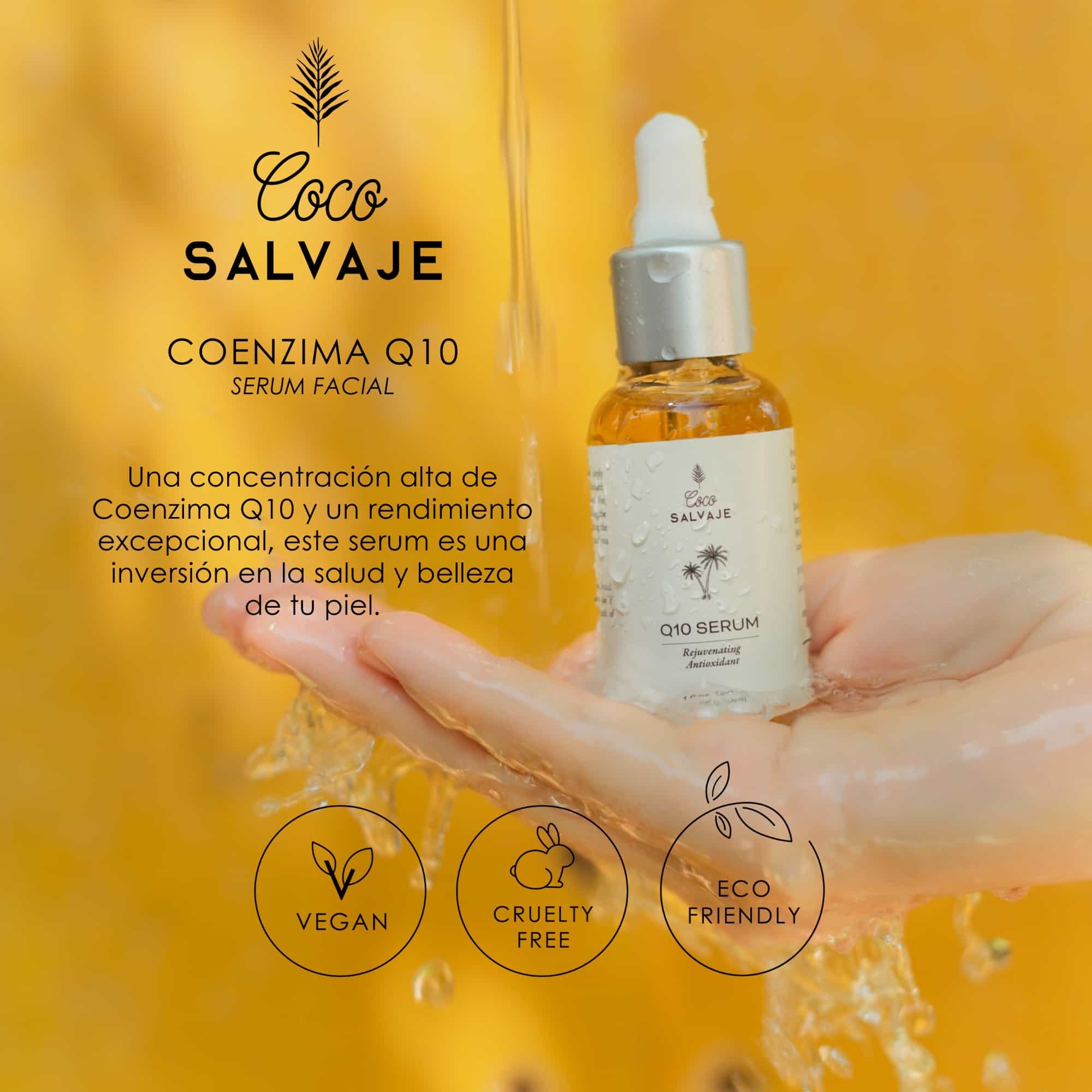 Revitaliza tu rostro con el Sérum Q10 Coco Salvaje. Textura suave, resultados visibles.
