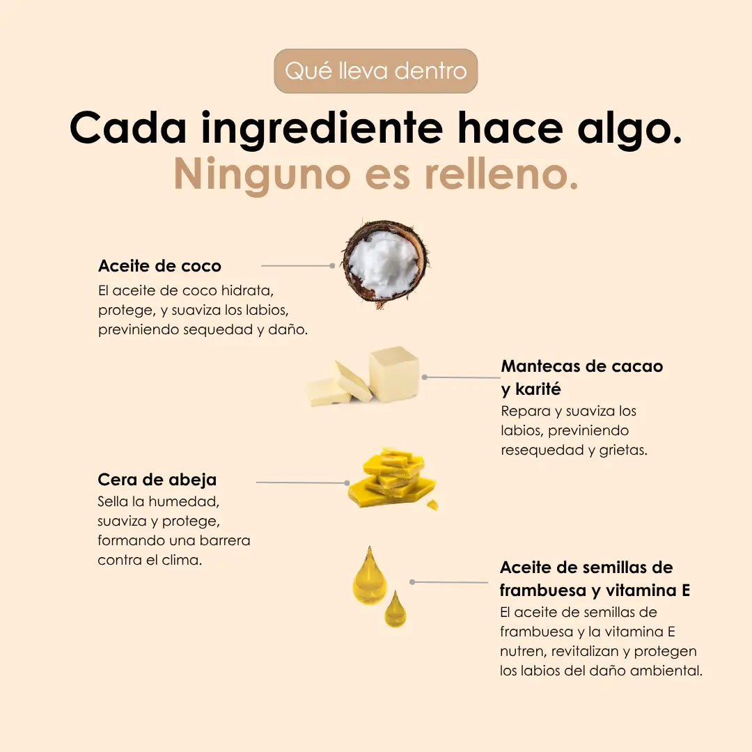 Bálsamo labial con aceite e ingredientes naturales y vitamina E