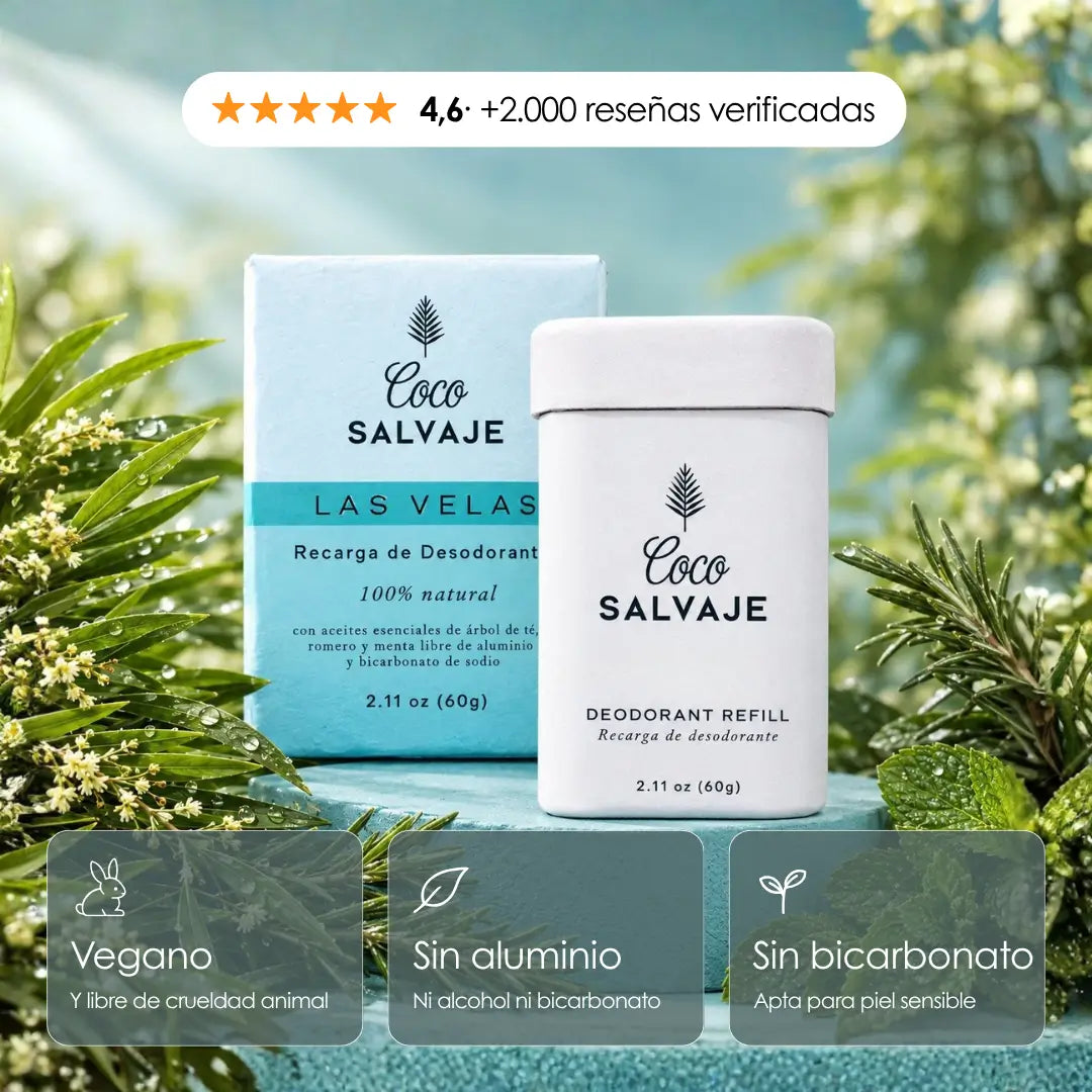 LAS VELAS BARRA -  recarga de desodorante para mujer y hombre con aceites de árbol de té, romero y menta