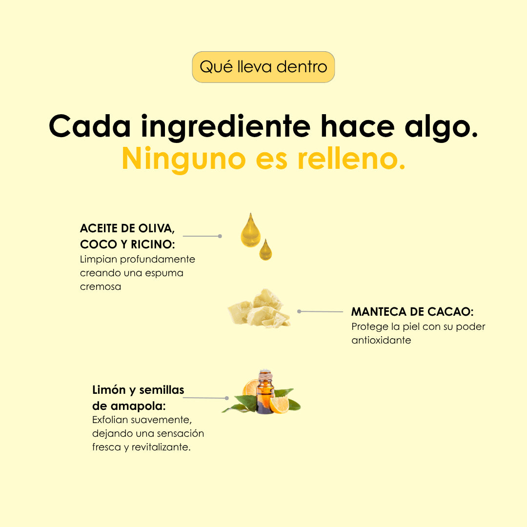 ALEGRÍA, jabón corporal sólido artesanal de limón y semillas de amapola con exfoliante natural