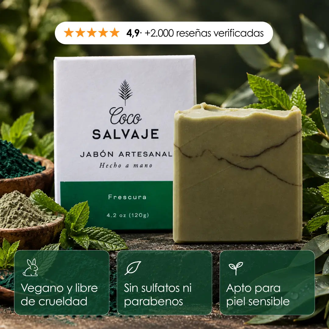 FRESCURA, Jabón natural de espirulina, arcilla verde, menta y eucalipto