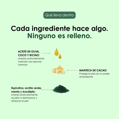 FRESCURA, Jabón natural de espirulina, arcilla verde, menta y eucalipto