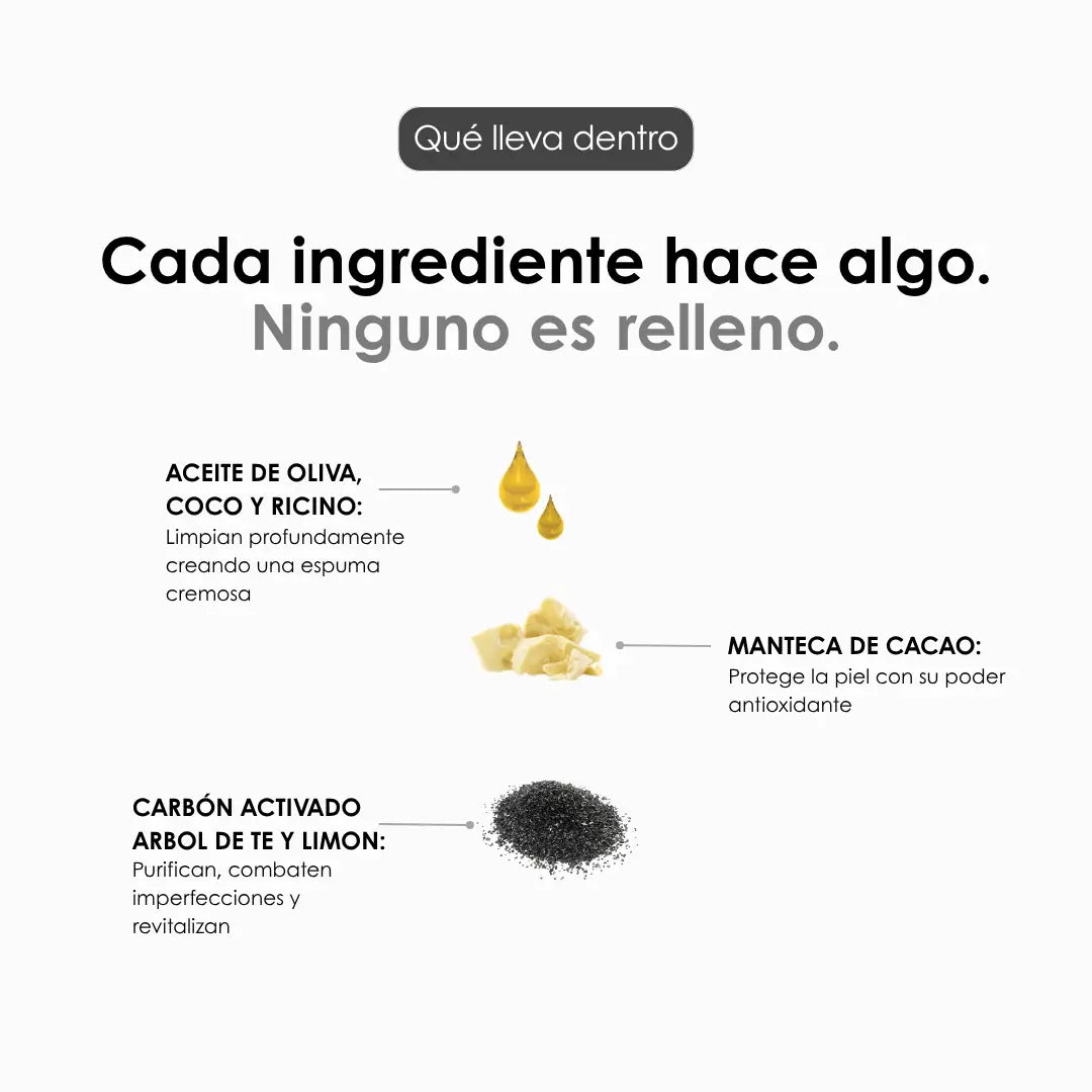 PUREZA, jabon de carbon activado artesanal con arbol de te y limon para piel grasa o mixta