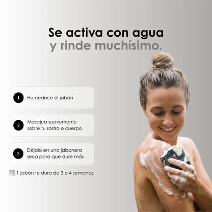 PUREZA, jabon de carbon activado artesanal con arbol de te y limon para piel grasa o mixta